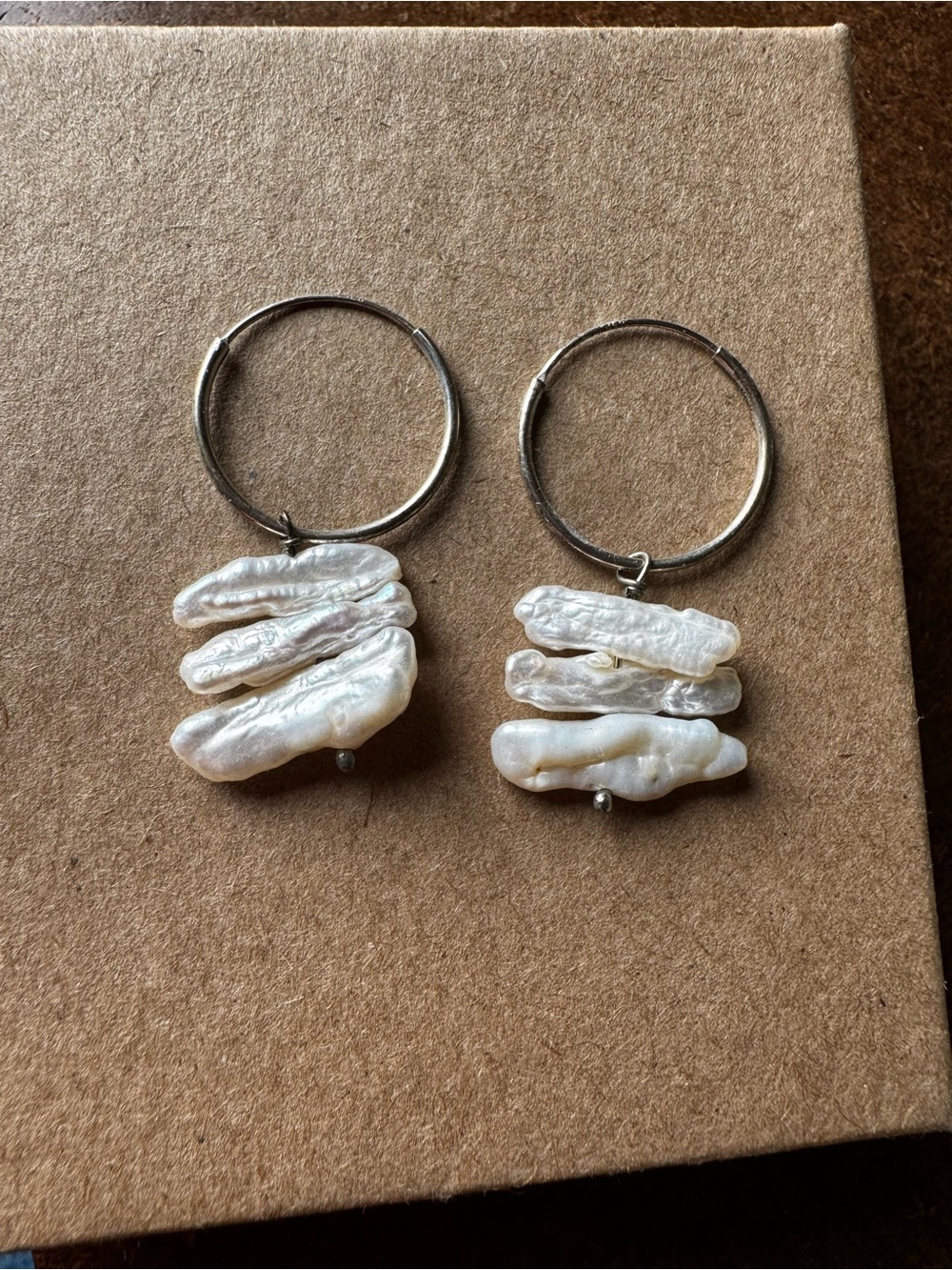 Handmade White Baroque Pearl Hoop Earrings